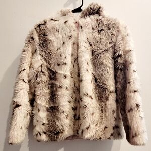 Rothschild Plush Faux Fur Jacket in Cream and Brown